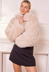 AngelEye Cream Short Faux Fur Coat with Zip