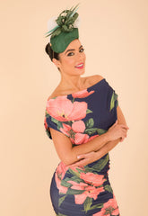Atom Label Navy And Coral Floral Oxygen Dress