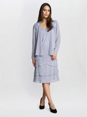 Gina Bacconi Camira Lace Shoulder Bead Tier Jacket Dress