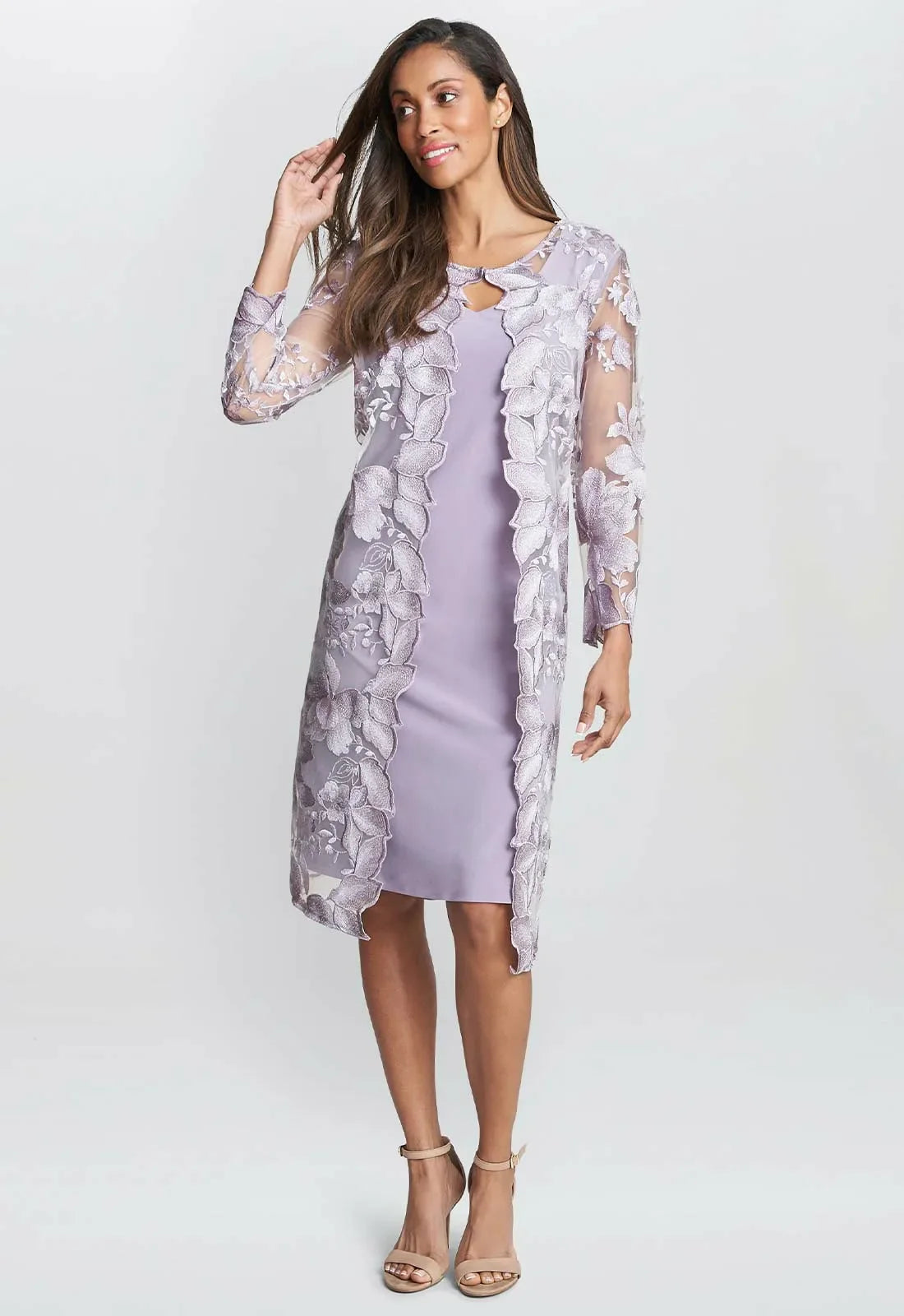 Gina Bacconi Lilac Savoy Dress and Lace Jacket