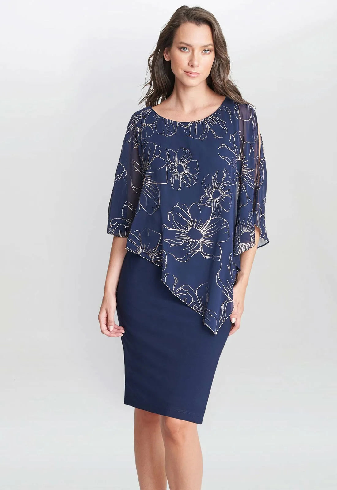 Gina Bacconi Fiona Floral Glittered Asymmetric Dress