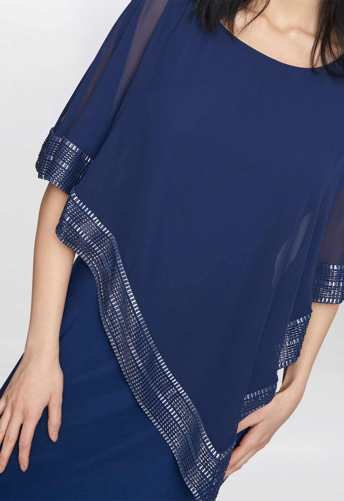 Gina Bacconi Navy Amber Maxi Cape Dress