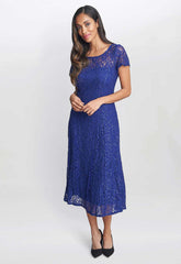 Gina Bacconi Demi Cap Sleeve Midi Length Sequin Lace Dress