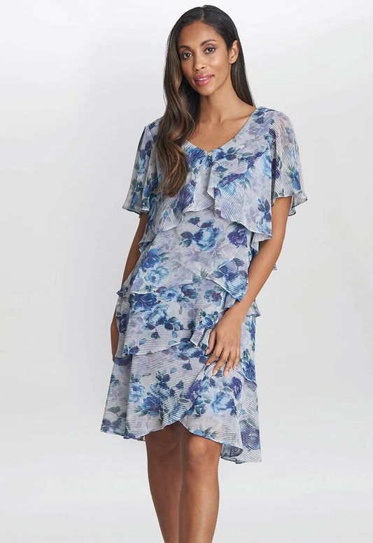 Gina Bacconi Bridget Printed Tiered Dress With Trim