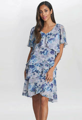 Gina Bacconi Bridget Printed Tiered Dress With Trim