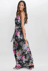 Gina Bacconi Claudia Printed Halter Maxi Dress With Belt