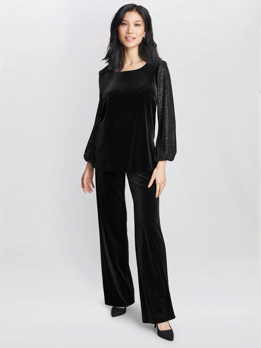 Gina Bacconi Black Ines Velvet Blouse With Sequin Bubble Sleeves