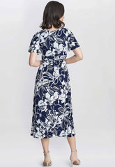 Gina Bacconi Navy and White Gemma Jersey Print Dress