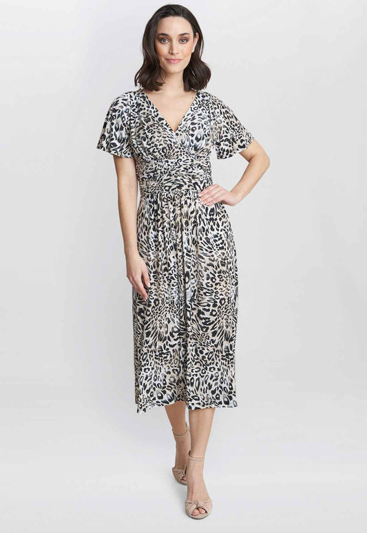 Gina Bacconi Black and Beige Georgia Jersey Maxi Dress