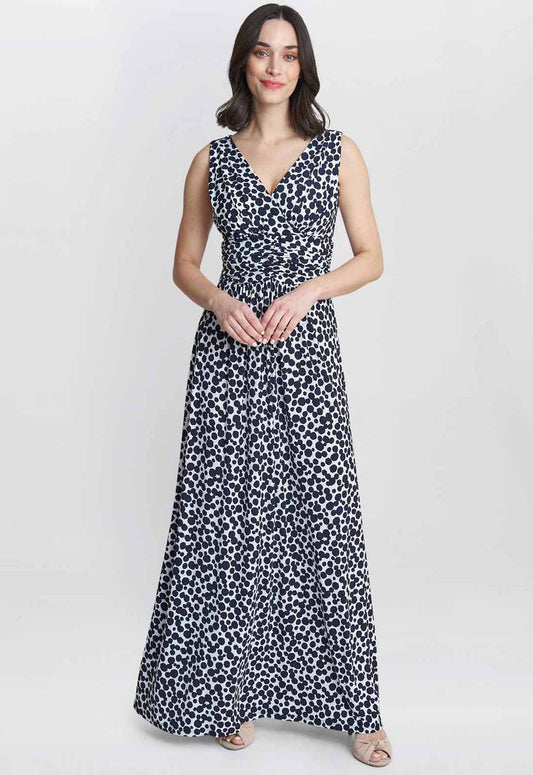 Gina Bacconi Navy and White Hazel Jersey Maxi Dress