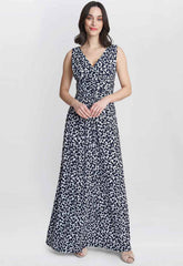 Gina Bacconi Navy and White Hazel Jersey Maxi Dress