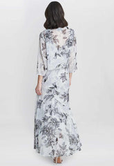 Gina Bacconi Grey Mandy Midi Length Sleevless Printed Dress And Jacket