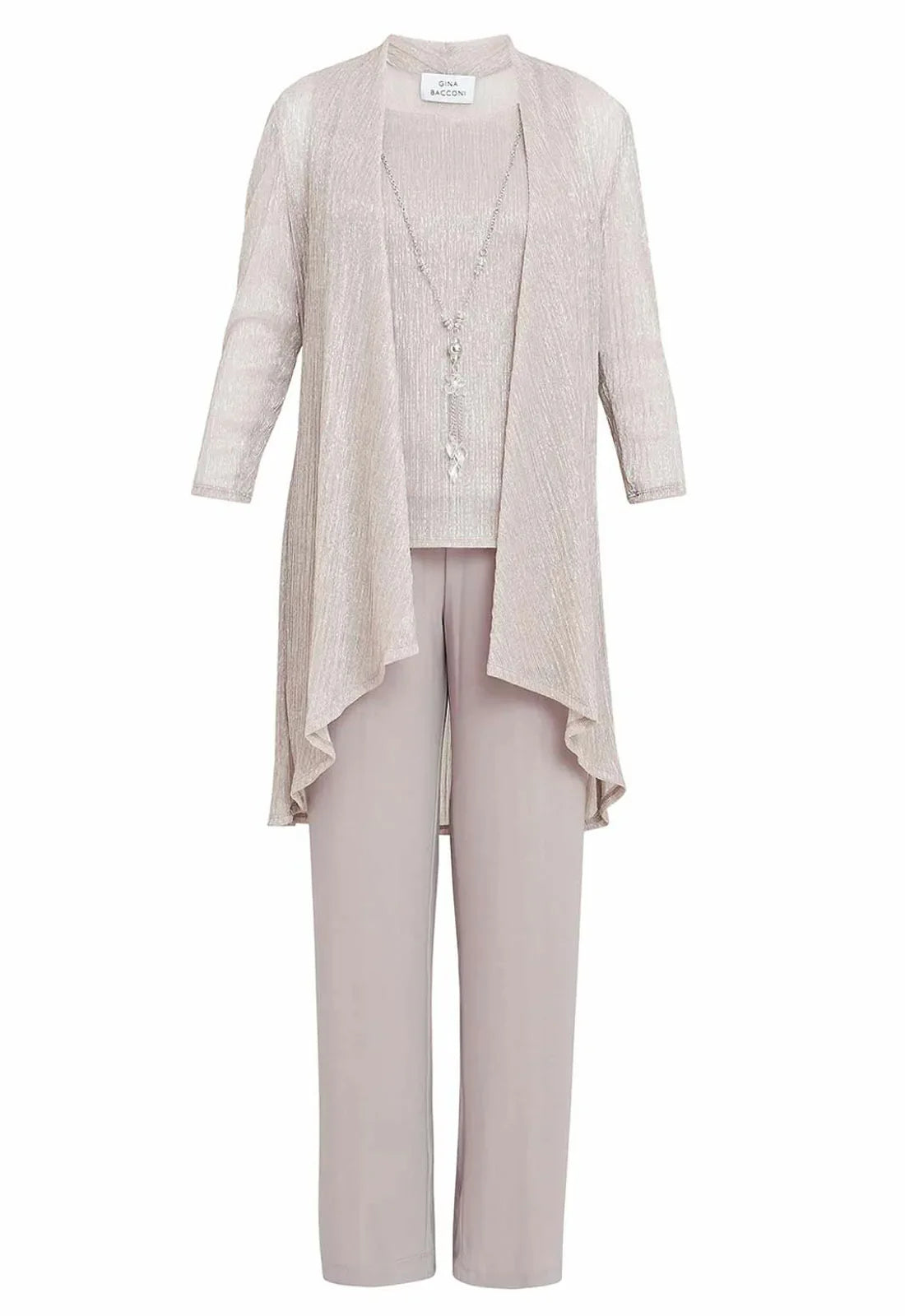 Gina Bacconi Natasha Three Piece Metallic Crinkle Trouser Suit