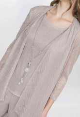 Gina Bacconi Natasha Three Piece Metallic Crinkle Trouser Suit