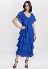 Gina Bacconi Cobalt Rebecca Midi Tiered Dress