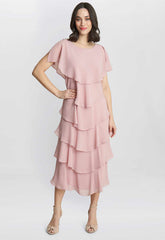 Gina Bacconi  Pink Tessa Midi Tiered Dress