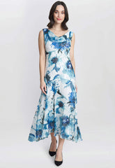 Gina Bacconi Blue Angelica Printed Dress And Shawl