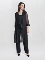 Gina Bacconi Black Jessica Three Piece Sequin Jersey Trouser Suit