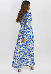 Gina Bacconi Blue Judy Button Neck Long Sleeve Dress
