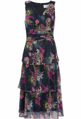 Gina Bacconi Black / Multi Nina Midi Sleeveless Printed Tiered Dress