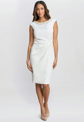 Gina Bacconi Ivory Sansa Wrap Dress With Beaded Neck