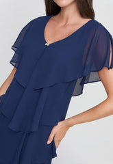 Gina Bacconi Navy Bella Georgette Tiered Dress