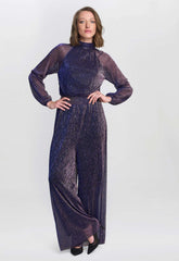 Gina Bacconi Blue Kylie Metallic Knit Jumpsuit