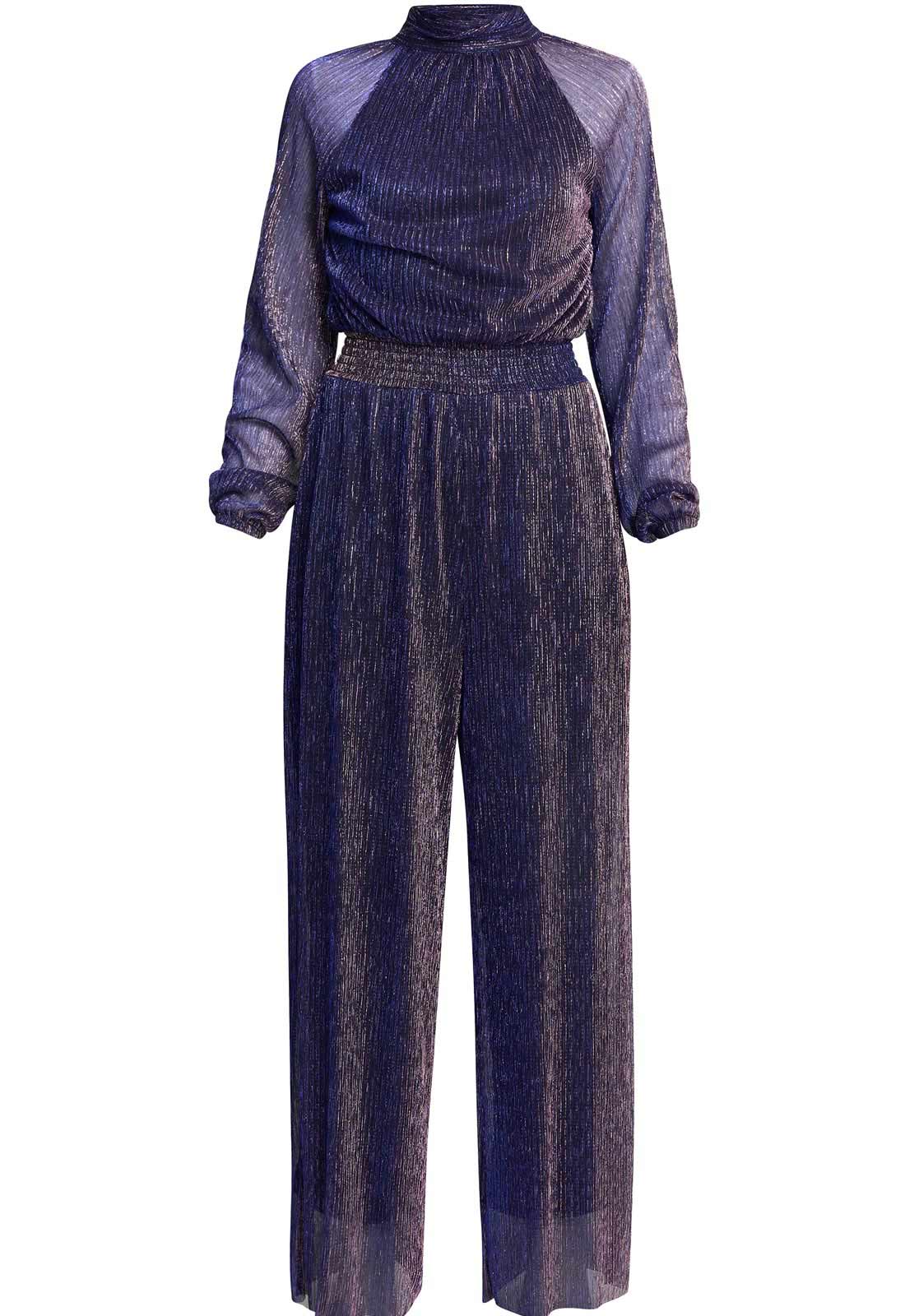 Gina Bacconi Blue Kylie Metallic Knit Jumpsuit
