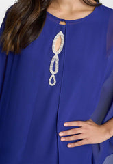 Gina Bacconi Blue Laura Chiffon Cape And Beaded Neck Dress