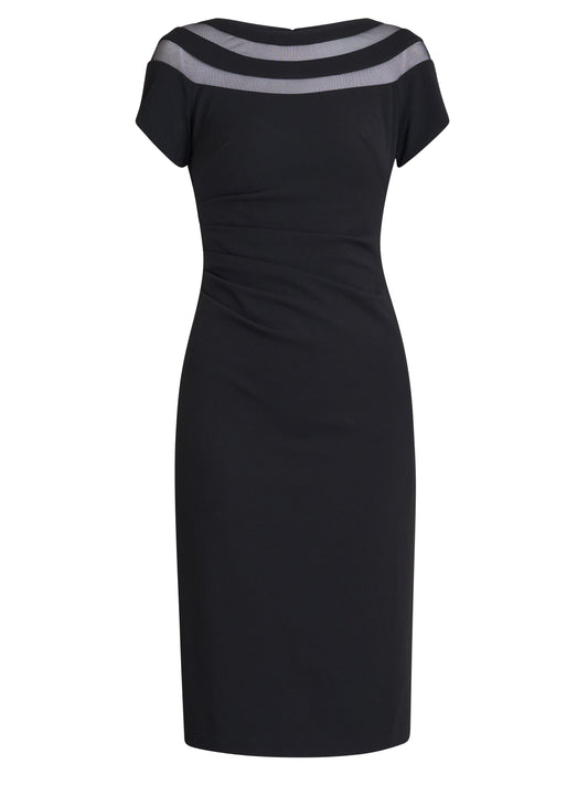 Gina Bacconi Black Daniella Illusion Neck Dress