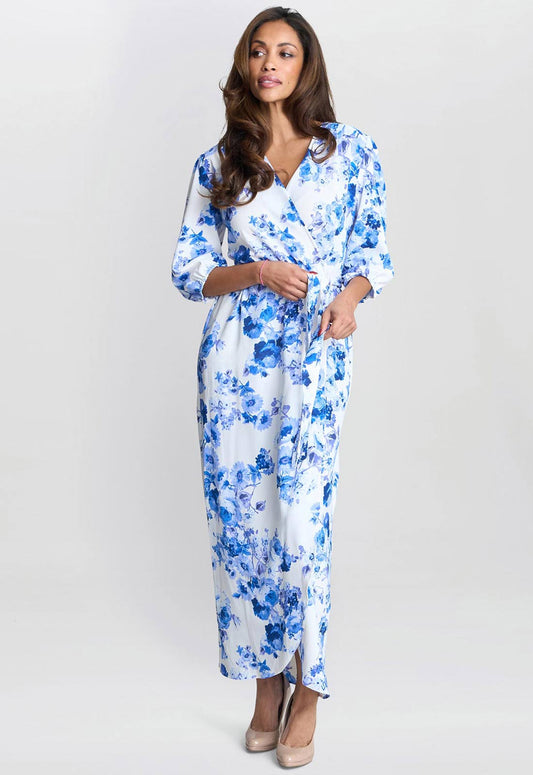 Gina Bacconi Blue Karen Floral Print Maxi Dress