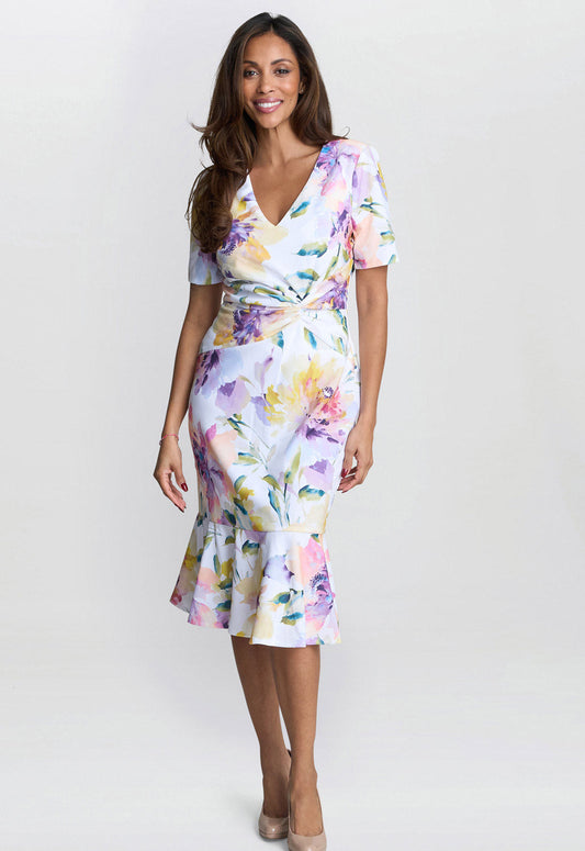 Gina Bacconi Multi Joy Printed Crepe Dress