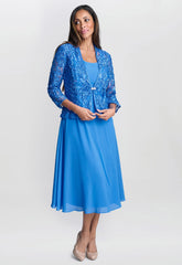 Gina Bacconi Cobalt Adele Soutache Lace Jacket With Chiffon Dress