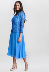 Gina Bacconi Cobalt Adele Soutache Lace Jacket With Chiffon Dress