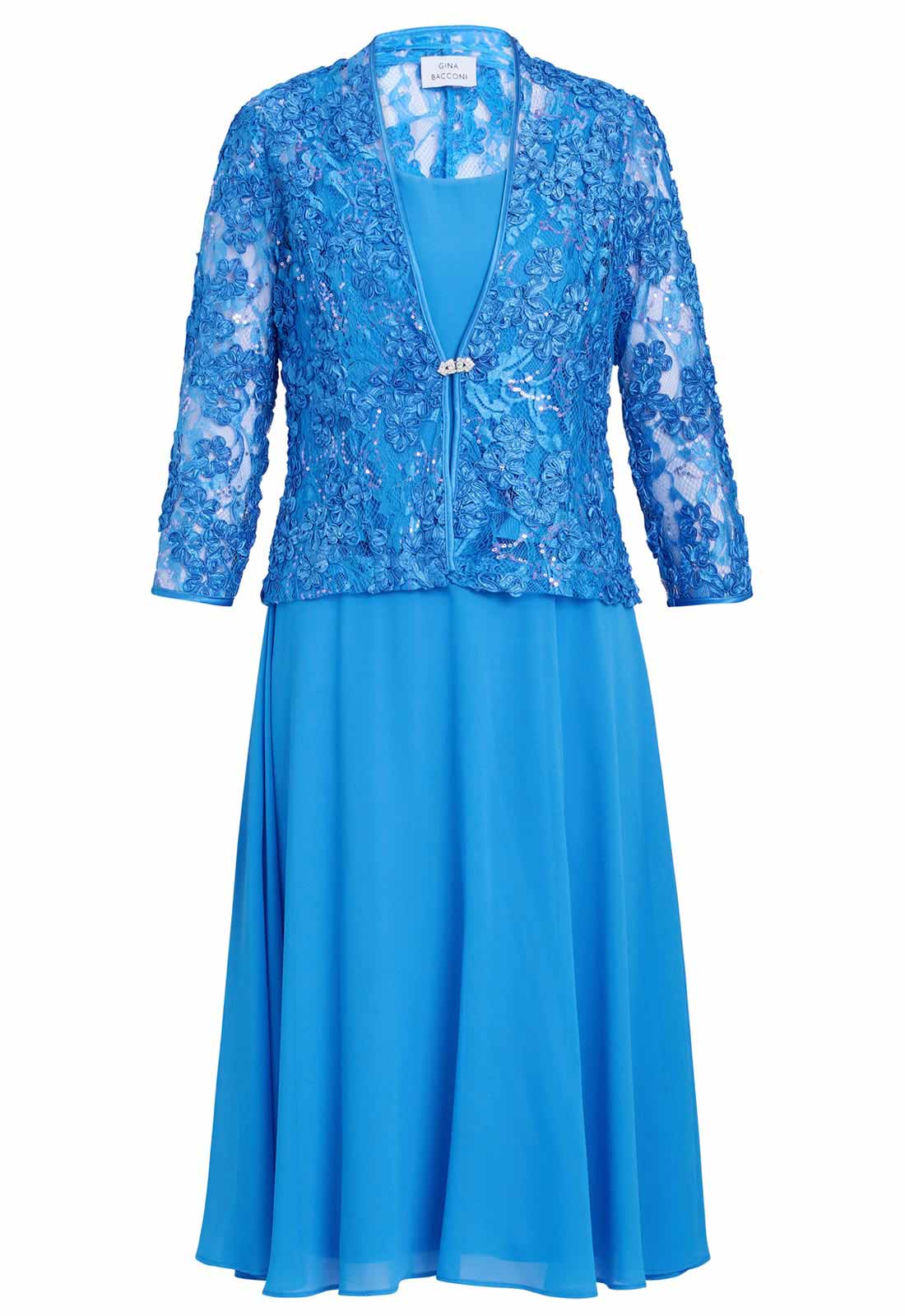 Gina Bacconi Cobalt Adele Soutache Lace Jacket With Chiffon Dress