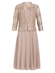 Gina Bacconi Latte Adele Soutache Lace Jacket With Chiffon Dress