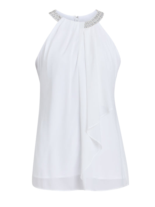 Gina Bacconi Ivory Elle Halter Top With Beaded Neck