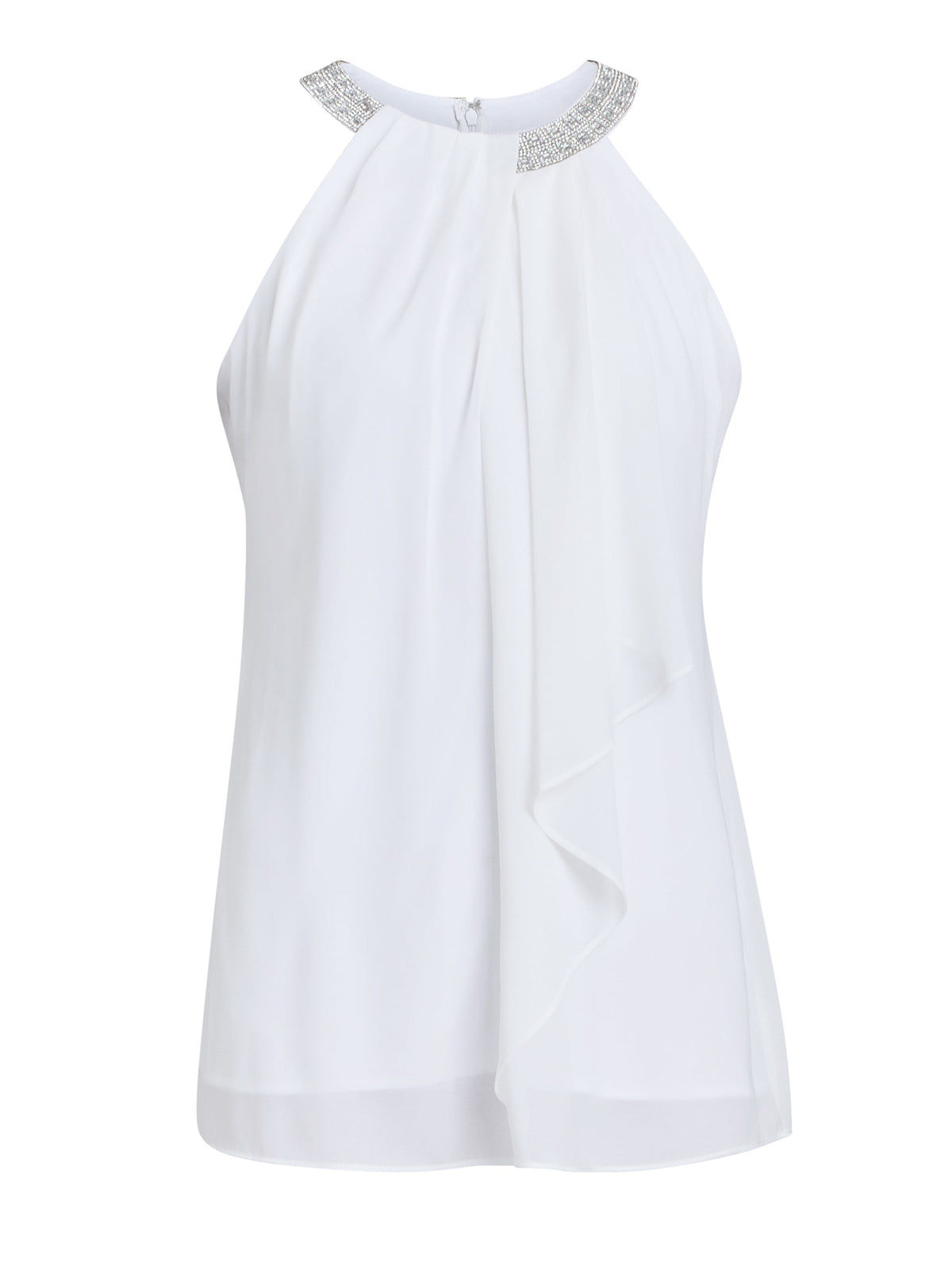 Gina Bacconi Ivory Elle Halter Top With Beaded Neck