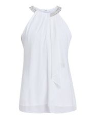 Gina Bacconi Ivory Elle Halter Top With Beaded Neck