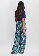 Gina Bacconi Blue Quinn Satin Pull On Wide Leg Trouser