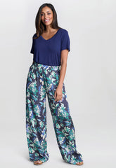 Gina Bacconi Blue Quinn Satin Pull On Wide Leg Trouser