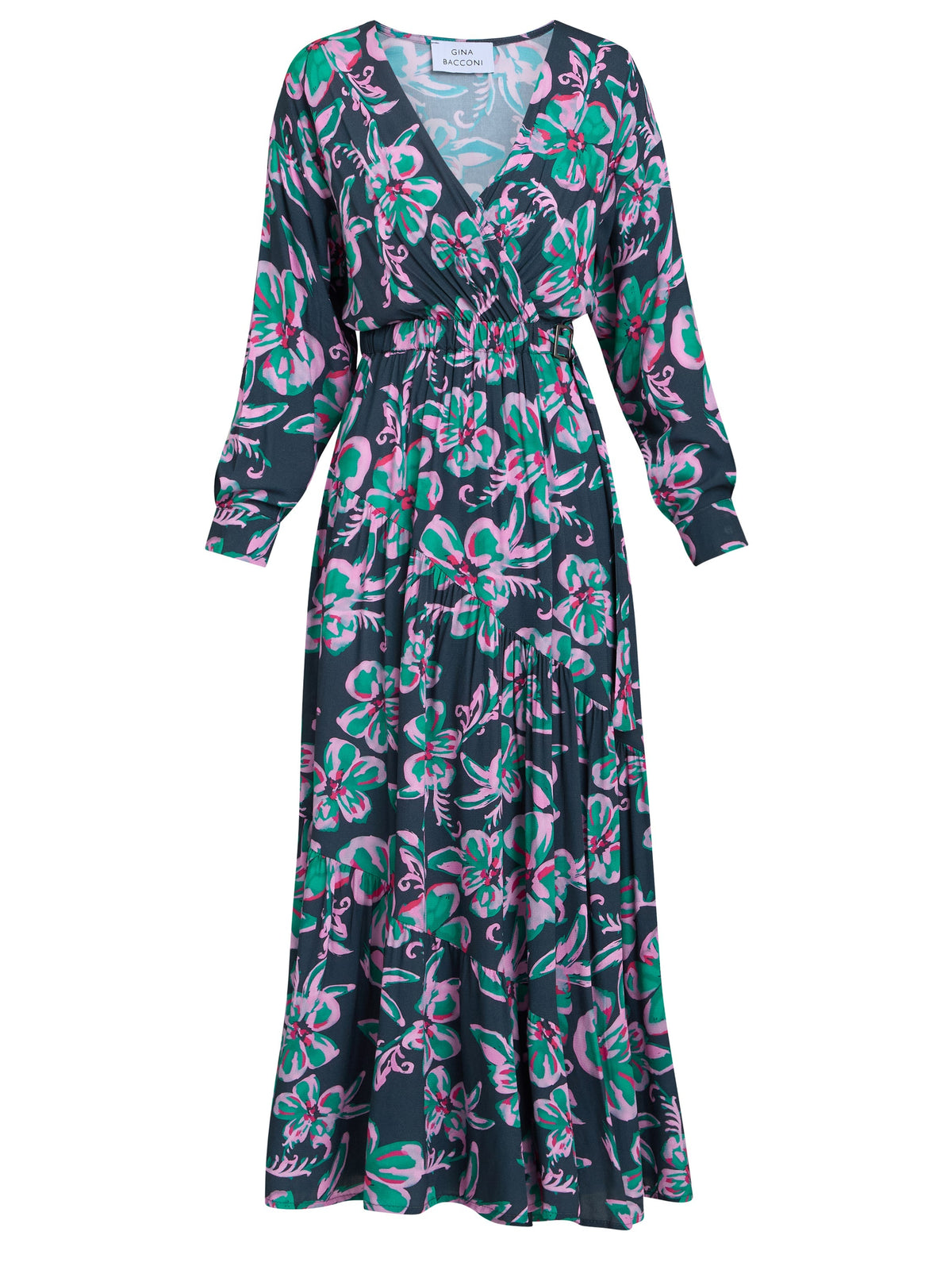 Gina Bacconi Black / Pink Rosalee Belted Dress