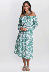 Gina Bacconi Green Ryan Off Shoulder Midi Dress