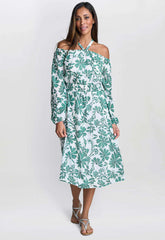 Gina Bacconi Green Ryan Off Shoulder Midi Dress