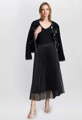 Gina Bacconi Black / Cream Roslynn Pleated Mesh Skirt