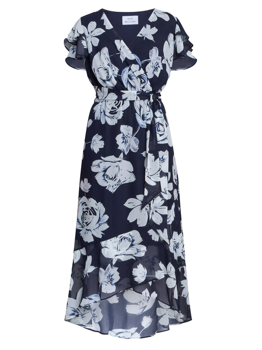 Gina Bacconi Navy / Multi Teresa Floral Chiffon Dress
