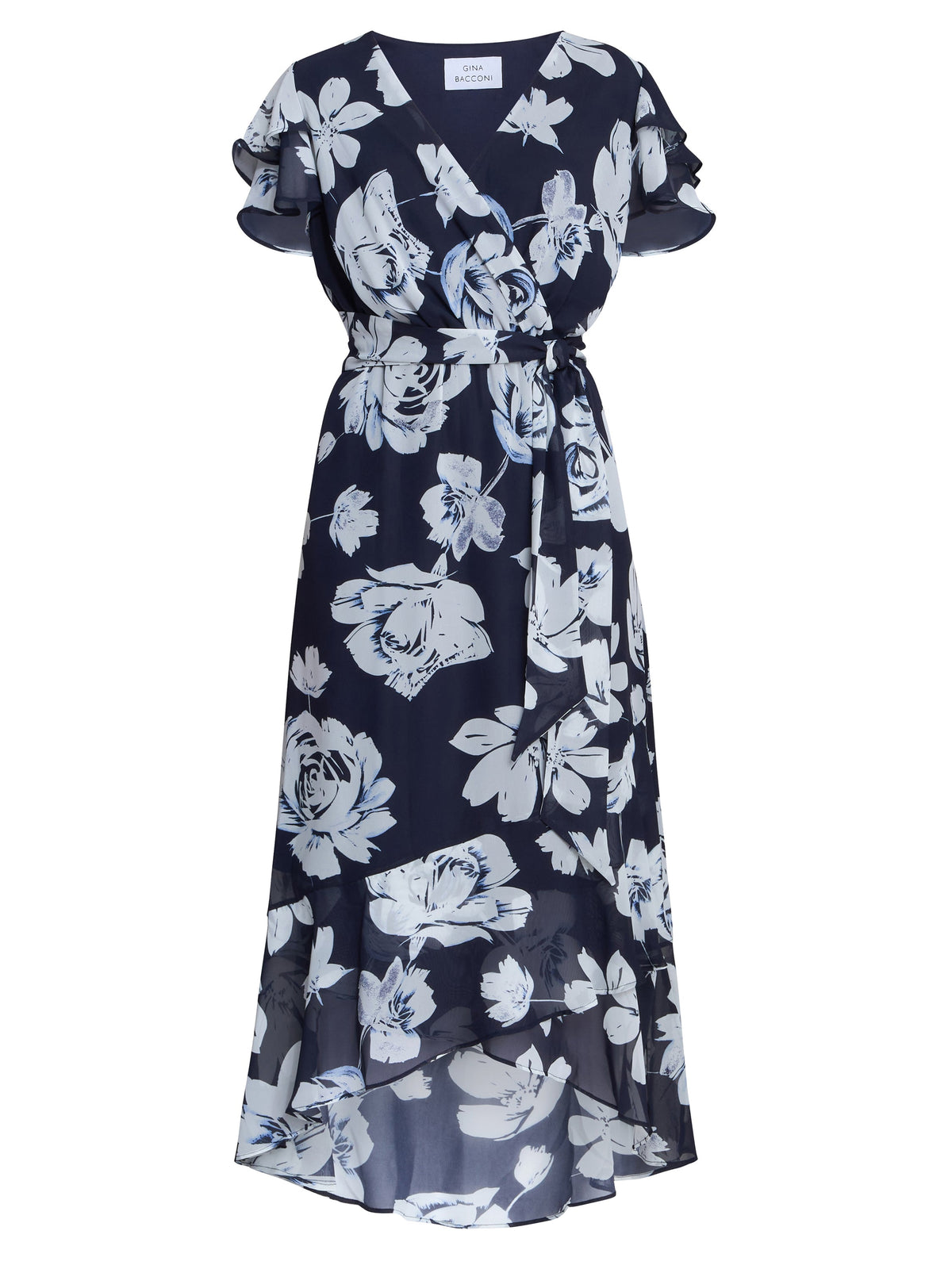 Gina Bacconi Navy / Multi Teresa Floral Chiffon Dress