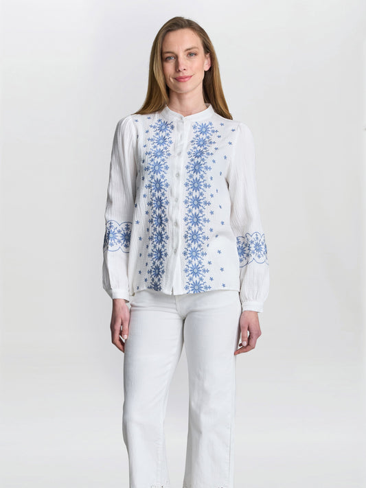 Gina Bacconi Clare Cotton Muslin Embroidered Shirt