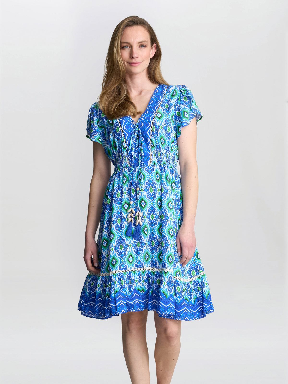 Gina Bacconi Blue Print Evana Short Summer Dress