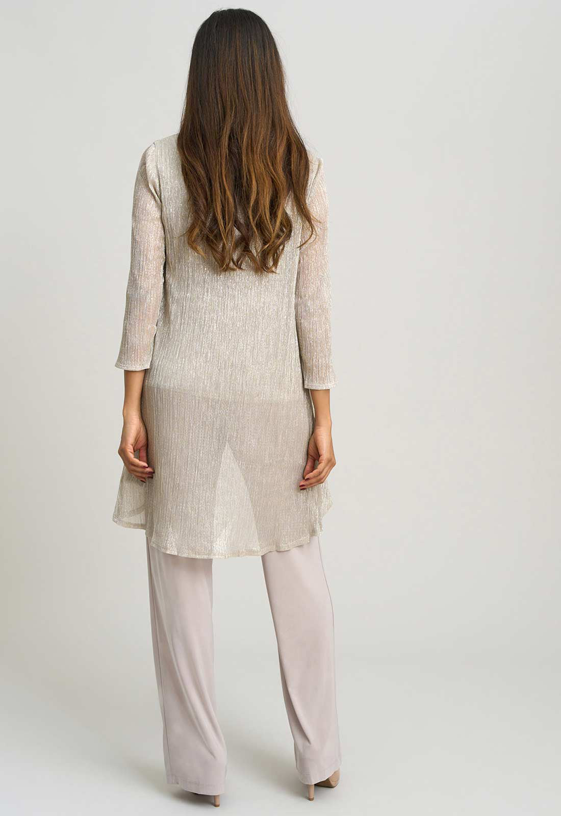Gina Bacconi CHAMPAGNE Natasha Three Piece Metallic Crinkle Trouser Suit